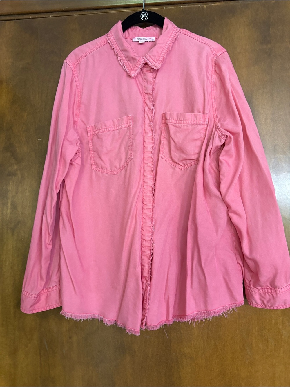 Chico's Rose Pink Frayed-Edge Button Shirt Jacket 2
